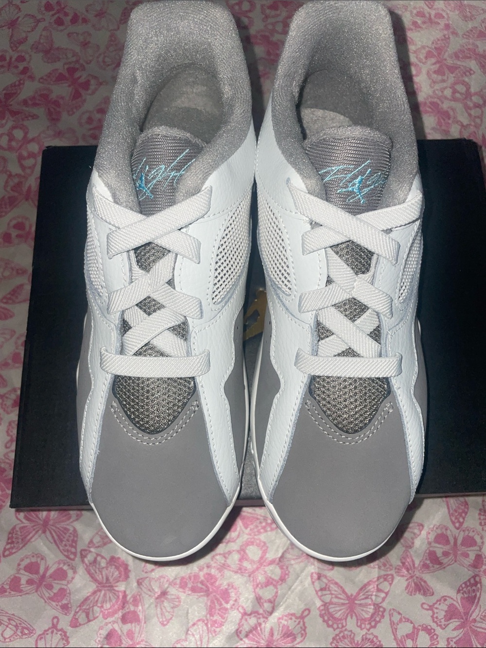 Kids White and Gray Athletic Jordan Sneakers - Signature Logo